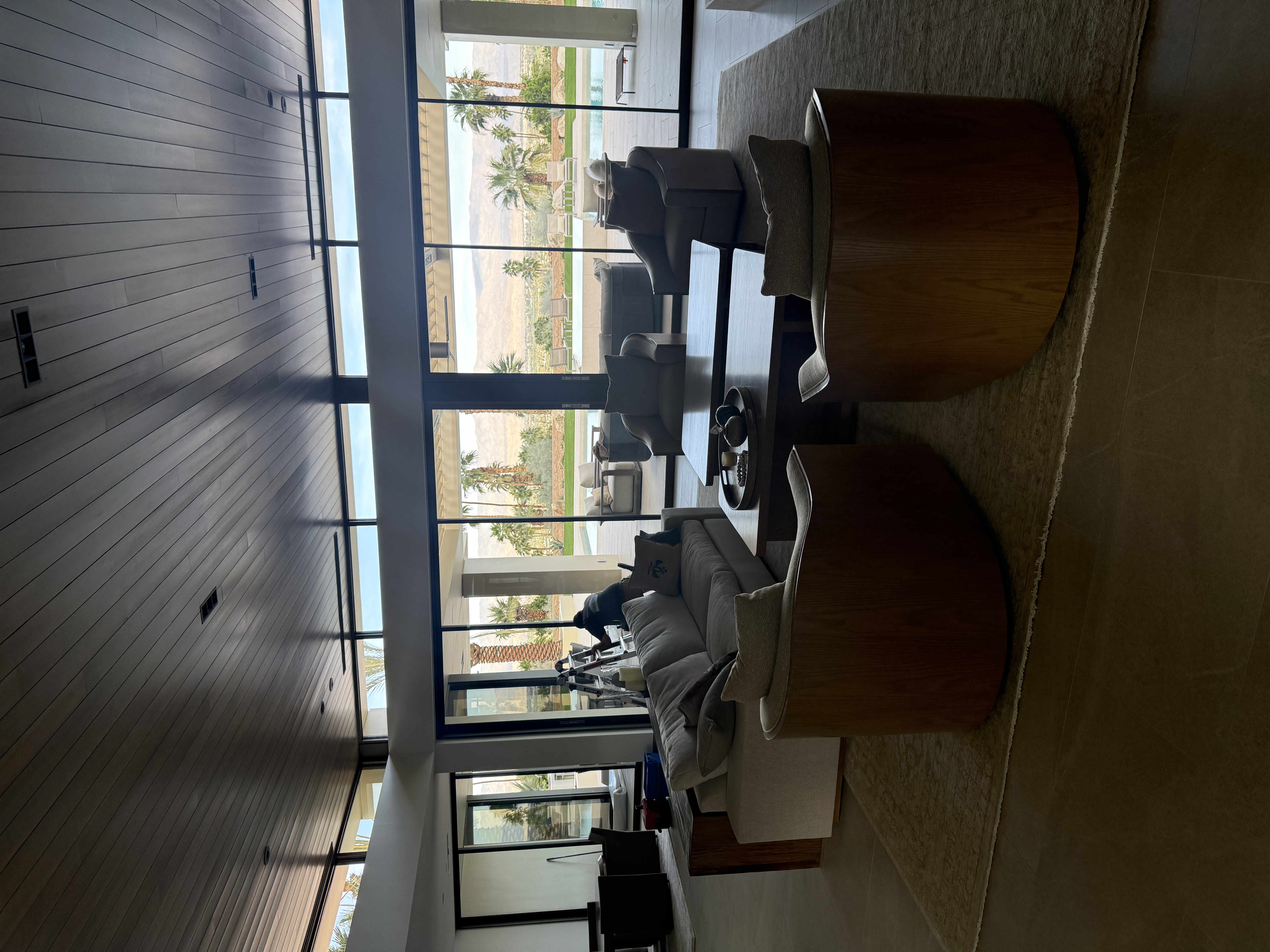 Luxury living room with panoramic clean windows in Palm Desert